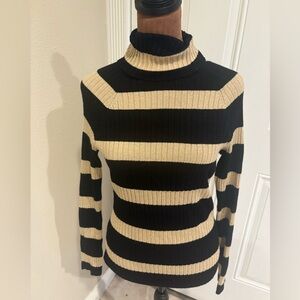 INC International Concepts Black and Tan Striped Turtleneck Sweater
